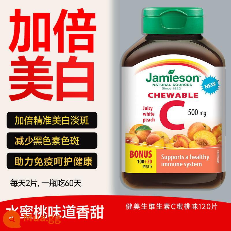 Vitamin C làm trắng và làm sáng vết thâm và vết mụn VC viên thể hình làm trắng răng miệng viên nhai vitamin C jamieson - [Hương đào ngọt ngào] Làm trắng và miễn dịch mạnh mẽ [Làm trắng gấp đôi, làm mờ vết thâm, trị mụn, vitamin C 120 viên].