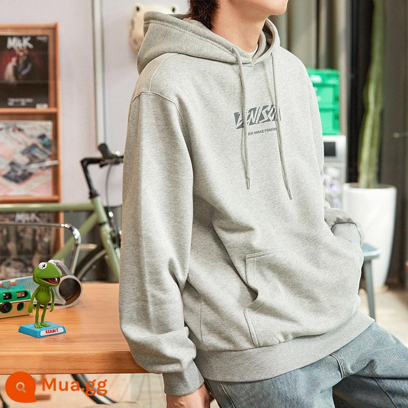 Tangshi 2024 mùa xuân, mùa thu và mùa đông mới áo nhung nam áo hoodie thanh niên Mỹ áo khoác thương hiệu thời trang hàng đầu - Màu xám nhạt/có mũ trùm đầu/nhung