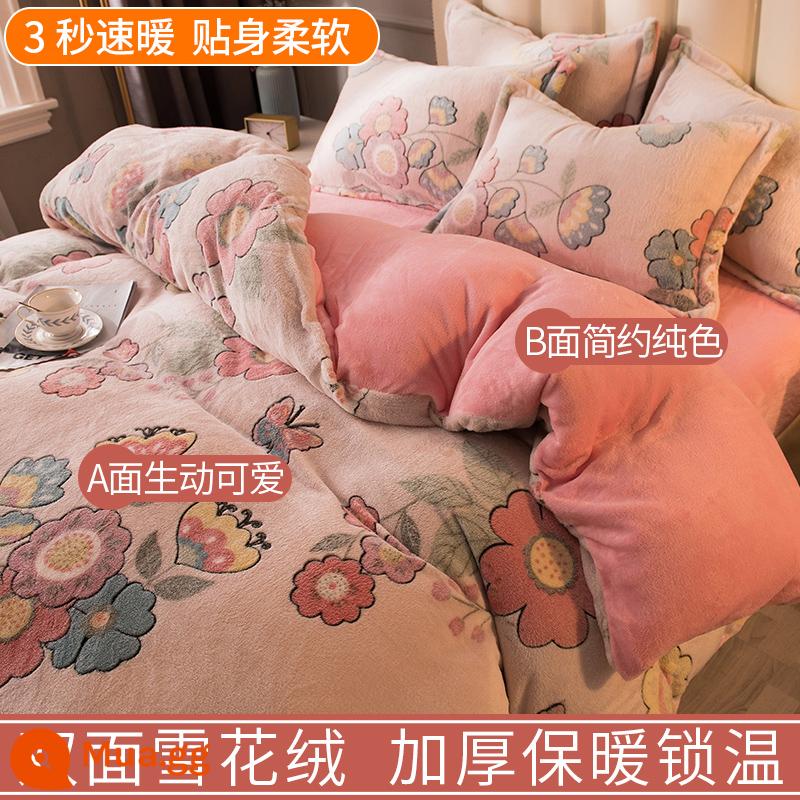 Sữa Velvet Four -Piece Set Winter 2022 New Coral Velvet Quilting Bed Bed - Giấc mơ hoa nở