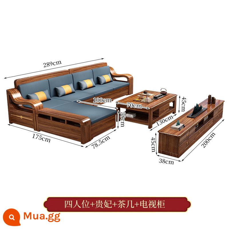 Wujinmi đầy đủ sofa bằng gỗ kết hợp hiện đại ánh sáng phòng khách sang trọng lưu trữ lưu trữ đồ nội thất mới của Trung Quốc - Bốn + phi tần + bàn cà phê + tủ tivi