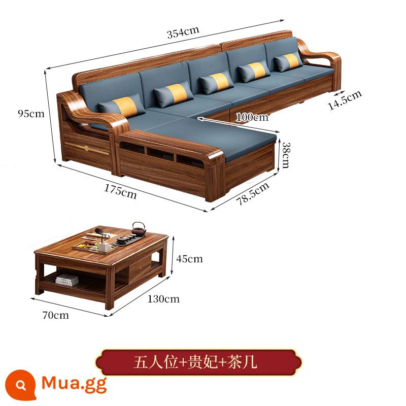 Wujinmi đầy đủ sofa bằng gỗ kết hợp hiện đại ánh sáng phòng khách sang trọng lưu trữ lưu trữ đồ nội thất mới của Trung Quốc - Năm + phi tần + bàn cà phê