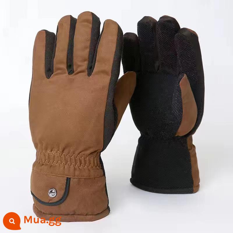 Găng tay bông nam đạp xe ngoài trời vào mùa đông ấm áp và dày lên với Velvet Windproof và Cold Winter Finger - 01 Phiên bản dày chống trượt năm ngón màu nâu