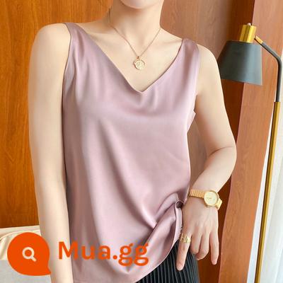 Yếm lụa nữ băng lụa đẹp lưng trắng đen đế trong satin lụa dâu tằm mùa hè cổ chữ V - quế [vai]