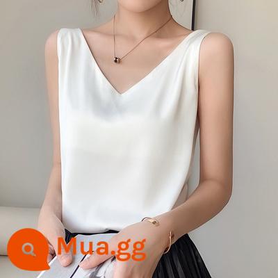 Yếm lụa nữ băng lụa đẹp lưng trắng đen đế trong satin lụa dâu tằm mùa hè cổ chữ V - [vai] trắng