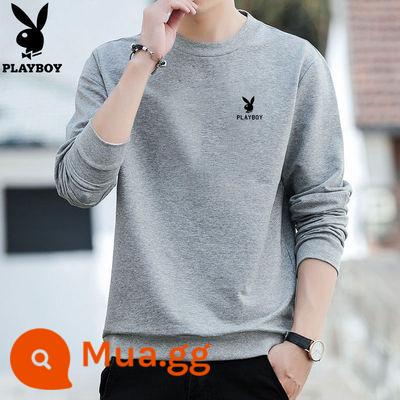 Playboy nguyên chất cotton giản dị cho nam mùa xuân và mùa thu áo thun cổ tròn dài tay áo thun nam nhung đáy áo sơ mi - Xám [1 Gói Cotton Nguyên Chất] Kiểu Thường