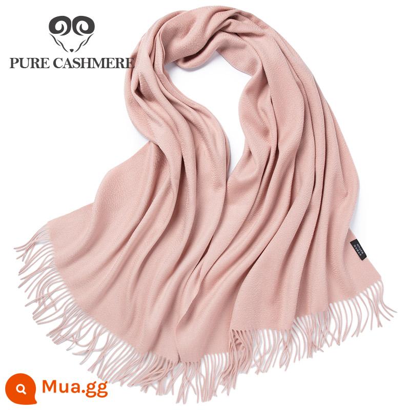 Khăn choàng cashmere 100% cashmere nguyên chất dành cho nữ, mùa thu đông, khăn choàng dày cho nam, mục đích kép, màu trơn, đa năng - màu hồng nhạt