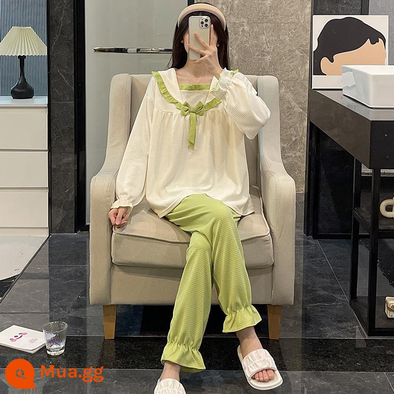 Bộ đồ ngủ mùa xuân và mùa thu dành cho nữ, cotton nguyên chất kích thước lớn, giản dị mới, có thể được mặc bên ngoài thời trang Internet, bộ đồ phục vụ tại nhà cao cấp theo phong cách người nổi tiếng - WD-S1242