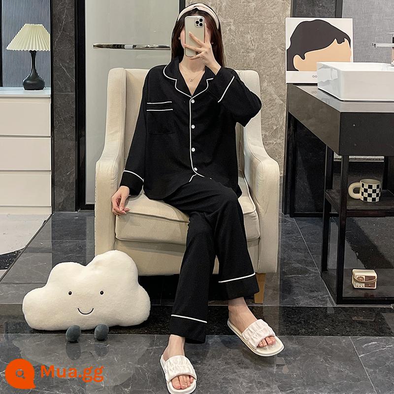 Bộ đồ ngủ mùa xuân và mùa thu dành cho nữ, cotton nguyên chất kích thước lớn, giản dị mới, có thể được mặc bên ngoài thời trang Internet, bộ đồ phục vụ tại nhà cao cấp theo phong cách người nổi tiếng - WD-S1256-đen