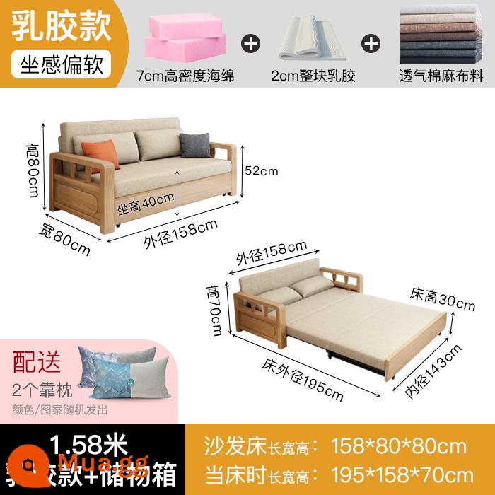 Giường sofa vải ngồi và nằm gỗ đặc sử dụng kép có thể gập lại bằng kính thiên văn phòng khách căn hộ nhỏ đa chức năng đơn và đôi tiết kiệm - Mô hình cao su 1,58 mét + hộp đựng [vui lòng lưu ý màu sắc khi đặt hàng hoặc liên hệ bộ phận chăm sóc khách hàng]