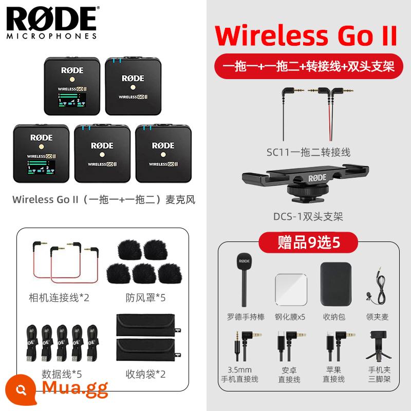 Rode Rode Wireless Go II Micrô Micrô Camera di động Điện thoại di động Radio Radio cổ áo con ong nhỏ - [Đài ba người] Wireless go II một-một + một-hai + cáp bộ chuyển đổi SC11 + giá đỡ hai đầu