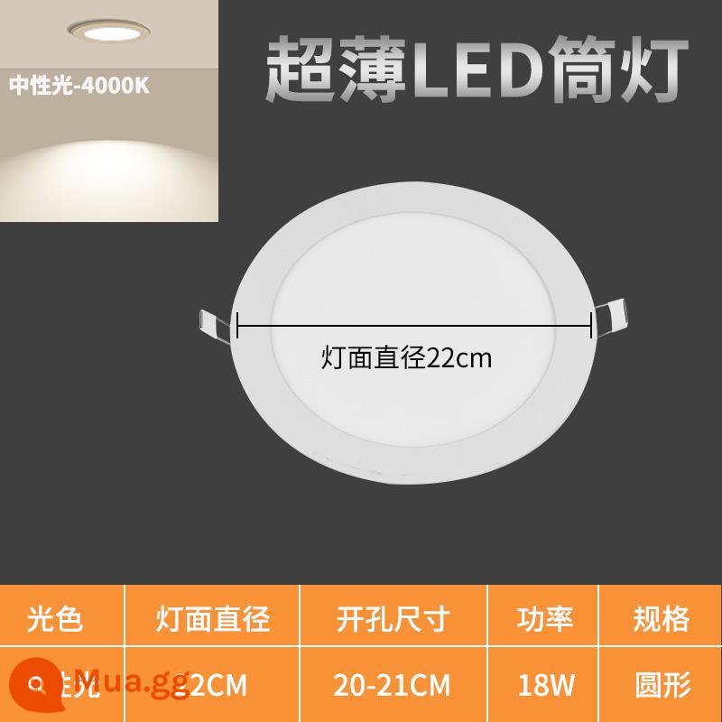 Đèn LED Âm Trần Downlight Siêu Mỏng Tròn Panel 9W Đèn Âm Trần 12W Lỗ Ánh Sáng Lỗ Ánh Sáng Dạng Lưới Tản Nhiệt Vuông Ánh Sáng - Lỗ khoan ánh sáng trung tính tròn 18W 20-21cm