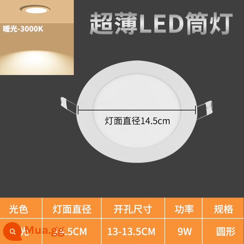 Đèn LED Âm Trần Downlight Siêu Mỏng Tròn Panel 9W Đèn Âm Trần 12W Lỗ Ánh Sáng Lỗ Ánh Sáng Dạng Lưới Tản Nhiệt Vuông Ánh Sáng - Khoan nhẹ lỗ tròn 9W ấm 13-13.5cm