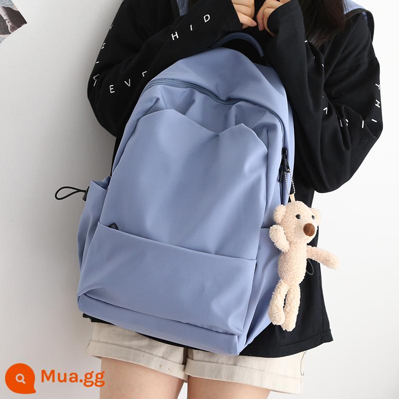 NR Mori Large -capacity Pure Color Backpack Phiên bản tiếng Hàn Barbuds nam giới trung học nữ sinh học Pepsie College - Gấu nổi tiếng màu xanh + internet