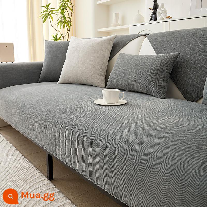 Voan Sofa Đệm Bốn Mùa Đa Năng Chống Trơn Trượt Đơn Giản Hiện Đại Ánh Sáng Sang Trọng Lưới Cao Cấp Màu Đỏ Ghế Sofa Bọc Vải - Họa tiết xương cá-xám đậm