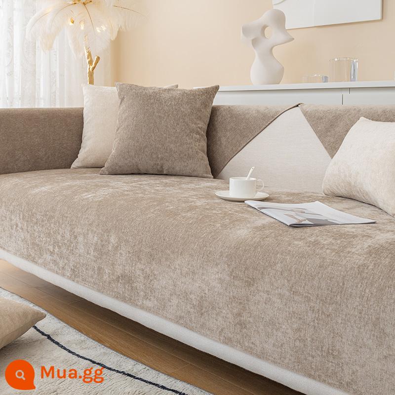 2022 Mới Lưới Đỏ Sofa Đệm Voan Bốn Mùa Đa Năng Chống Trơn Trượt Hiện Đại Tối Giản Màu Cà Phê Bao Khăn Vải - Shiqi-nâu