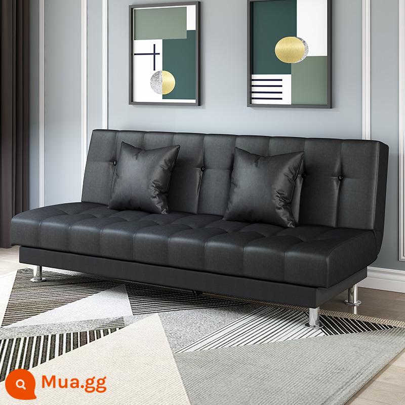 Da PU sáp dầu da nghệ thuật sofa căn hộ nhỏ đôi hoặc ba người đa chức năng có thể gập lại giường sofa đơn giản - da đen