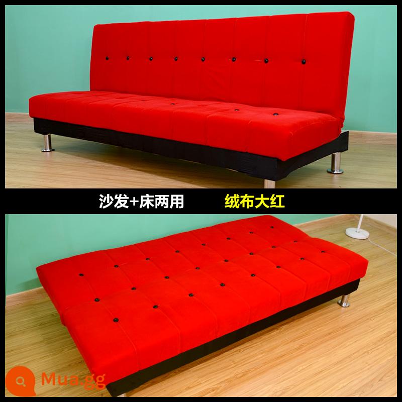 Da PU sáp dầu da nghệ thuật sofa căn hộ nhỏ đôi hoặc ba người đa chức năng có thể gập lại giường sofa đơn giản - màu đỏ nhung đỏ tươi