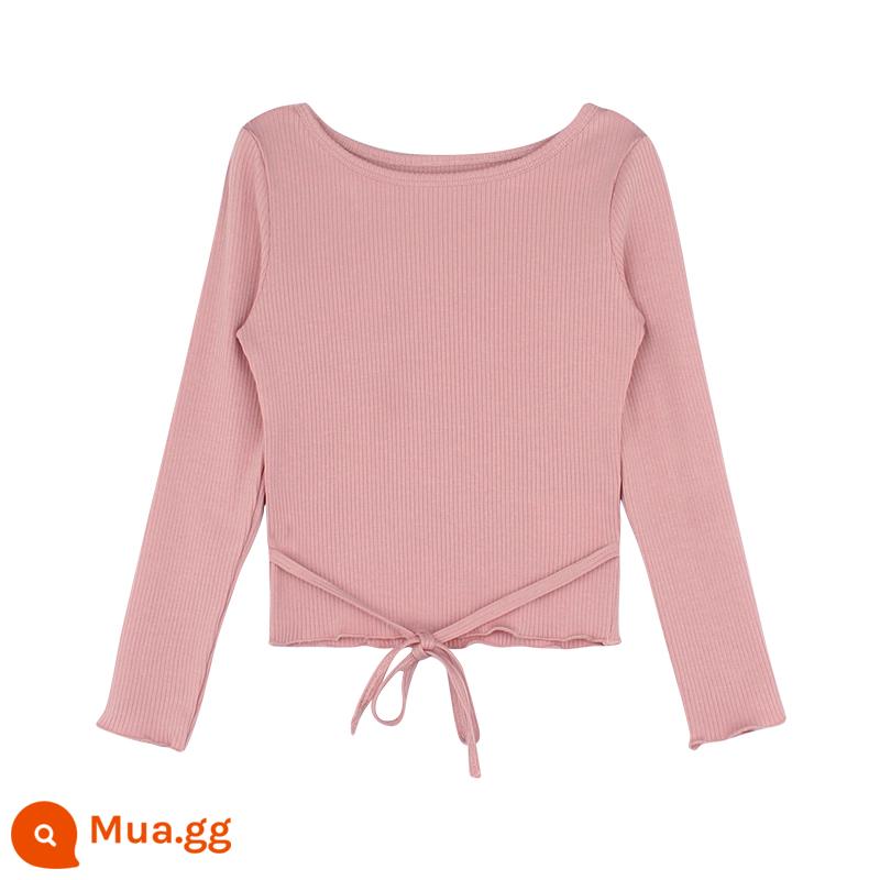 Áo phông bé gái tai to utouto có sọc mỏng và váy màu trơn Bộ đồ mới mùa xuân 2024 - Peach Pink-Top Pre-sale đợt 2 vào khoảng cuối tháng 3