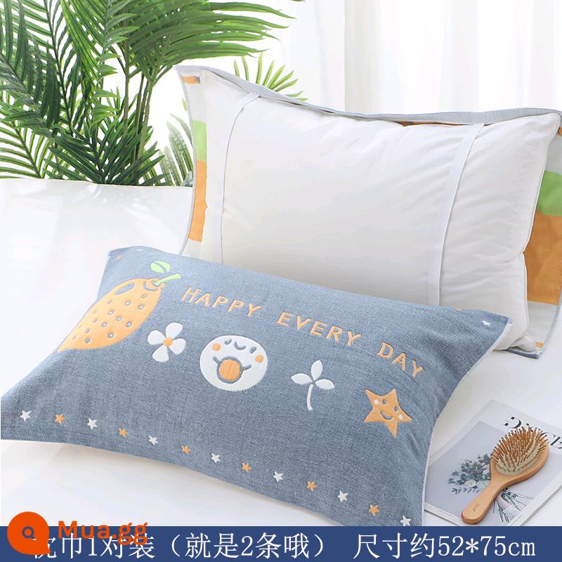 Khăn gối cotton nguyên chất cotton gạc dày vài gối đầu khăn một đôi người lớn Plus bốn mùa gối đơn bao khăn - [Phong cách dây đeo được nâng cấp] Lemon Star Blue 1 Đôi