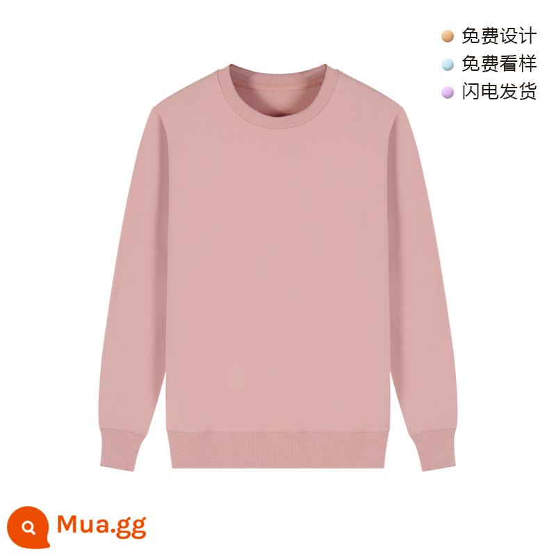 Áo thun cotton nguyên chất có in logo theo yêu cầu, quần áo làm việc bằng nhung mùa thu đông, đồng phục cổ tròn tùy chỉnh, tay dài, quần áo làm việc in theo yêu cầu - Hồng Plus Nhung