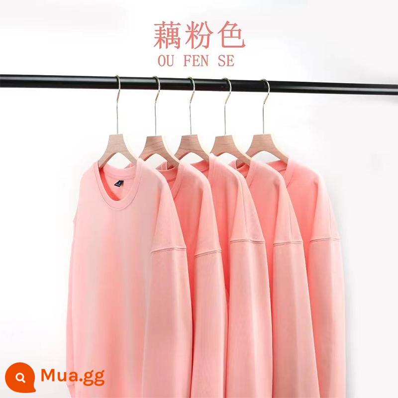 Áo thun cotton nguyên chất có in logo theo yêu cầu, quần áo làm việc bằng nhung mùa thu đông, đồng phục cổ tròn tùy chỉnh, tay dài, quần áo làm việc in theo yêu cầu - màu hoa sen