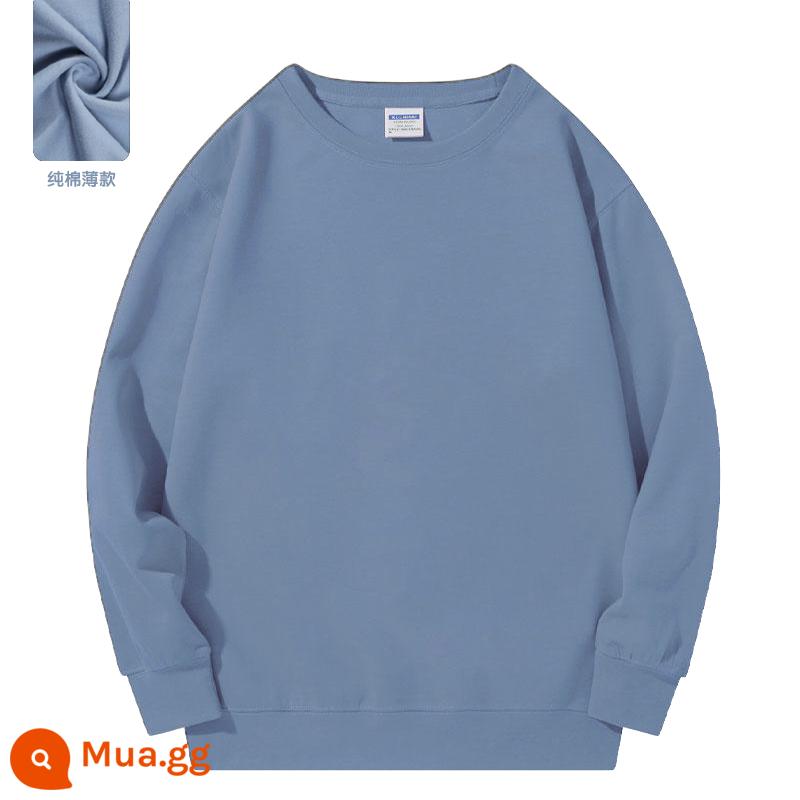 Áo thun cotton nguyên chất có in logo theo yêu cầu, quần áo làm việc bằng nhung mùa thu đông, đồng phục cổ tròn tùy chỉnh, tay dài, quần áo làm việc in theo yêu cầu - Haze Blue