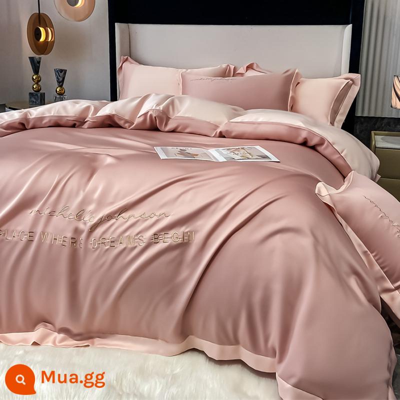 Lụa Băng Bộ 4 Món Nhẹ Sang Trọng Cao Cấp Mùa Hè Giường Vỏ Chăn Lụa Tencel Trang Bị Tấm 3 bộ Chăn Ga Gối - Lisa-light đậu dán (kiểu băng lụa)