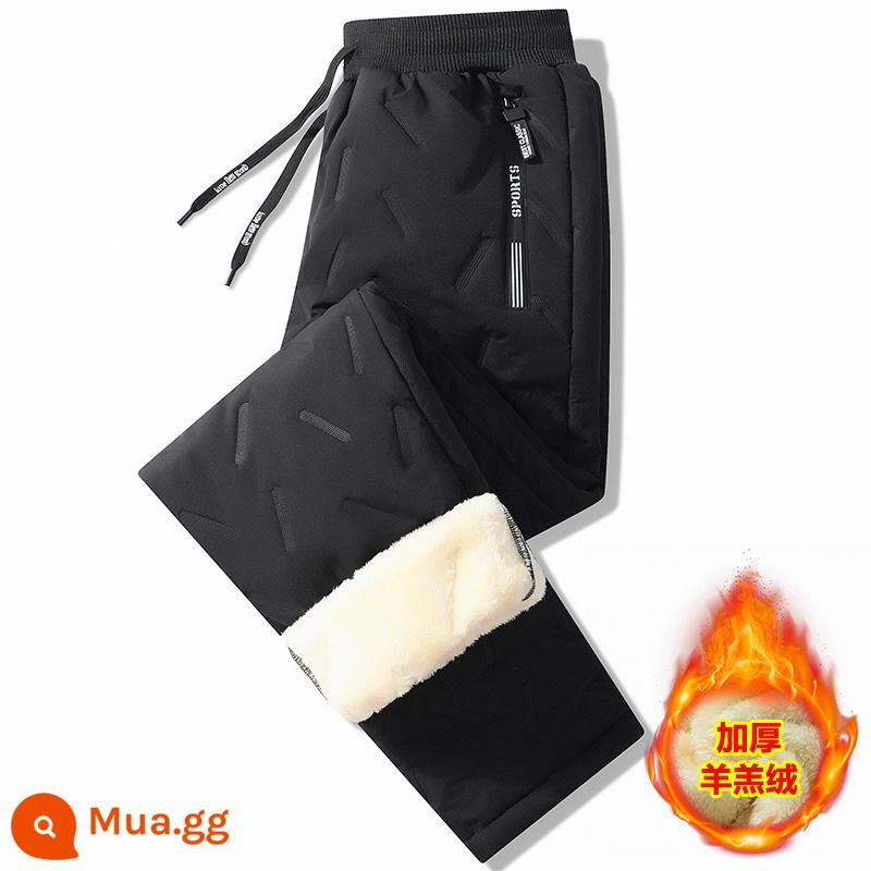 Quần cotton Xu hướng mùa đông mặc cộng với quần bó sát bằng nhung - Quần thể thao Thể thao mùa thu và quần áo mùa đông - 2293 đen [kiểu chân thẳng]