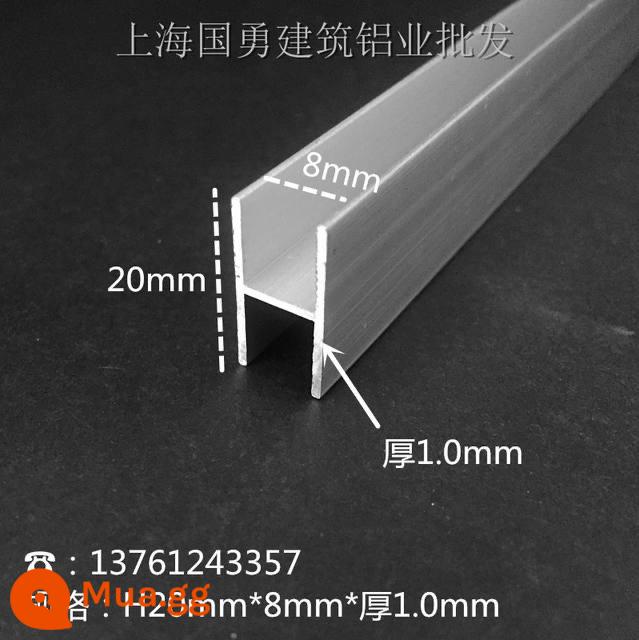 Hợp kim nhôm khe hình chữ H Nhôm hình chữ I 20mm * 5mm * bên trong khe cắm thẻ gỗ 3mm kính viền dải khe H hai mặt u - H20*10 (đường kính trong 8mm) giá bạc 1 mét