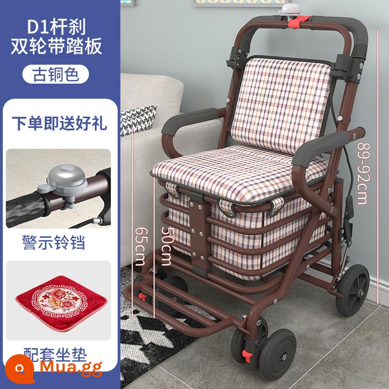 Xe trượt scooter dành cho người lớn di động dành cho người lớn tuổi, xe đẩy đựng đồ bốn bánh để mua hàng tạp hóa, xe đẩy hàng có thể gập lại, xe lăn - Không cần lắp đặt - Bánh xe đôi phanh đòn bẩy D1 có chuông và bàn đạp - Đồng