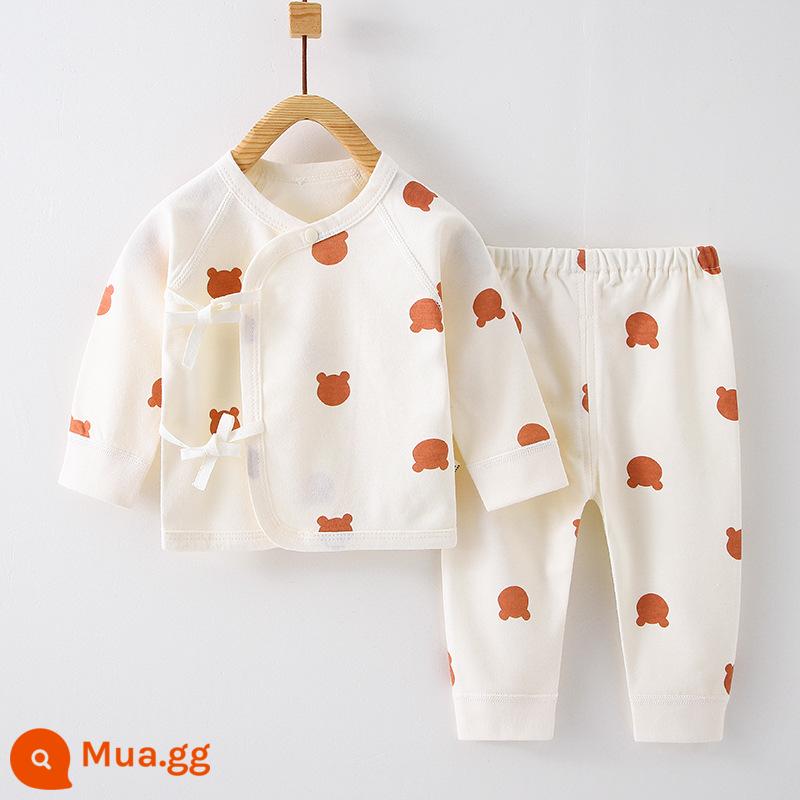 Quần áo trẻ sơ sinh, quần áo sư, bộ áo và quần lót cotton nguyên chất mùa thu đông 3 bộ áo và quần lót cho bé sơ sinh loại A - Đầu gấu (có thể mở được) cotton nguyên chất không xương