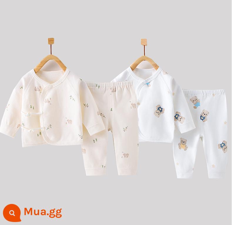 Quần áo trẻ sơ sinh, quần áo sư, bộ áo và quần lót cotton nguyên chất mùa thu đông 3 bộ áo và quần lót cho bé sơ sinh loại A - Gấu nhỏ dễ thương + gấu nâu nhỏ (có thể mở được) cotton nguyên chất không xương