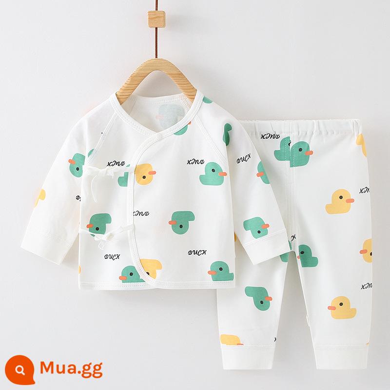 Quần áo trẻ sơ sinh, quần áo sư, bộ áo và quần lót cotton nguyên chất mùa thu đông 3 bộ áo và quần lót cho bé sơ sinh loại A - Vịt nhỏ (có thể mở được) bông nguyên chất không xương