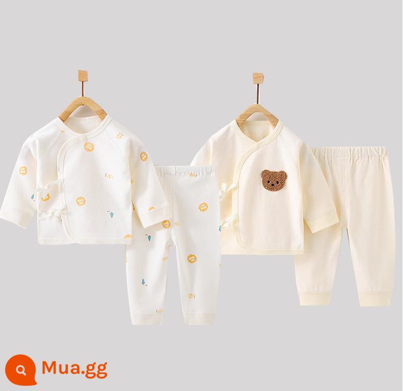 Quần áo trẻ sơ sinh, quần áo sư, bộ áo và quần lót cotton nguyên chất mùa thu đông 3 bộ áo và quần lót cho bé sơ sinh loại A - Sư tử nhỏ + gấu thêu (có thể mở được) cotton nguyên chất không xương