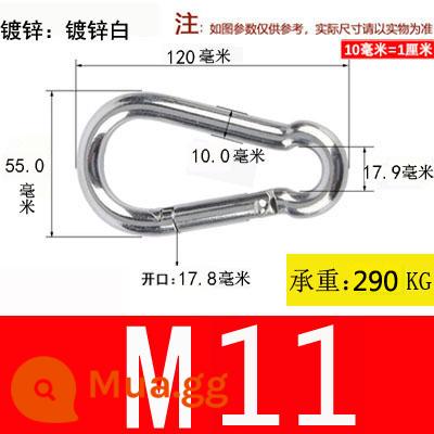 Carabiner thép không gỉ 304 khóa treo nhanh chóng mở vòng khóa bảo hiểm an toàn khóa kết nối khóa bầu khóa xích chó khóa - Mạ kẽm M11*120