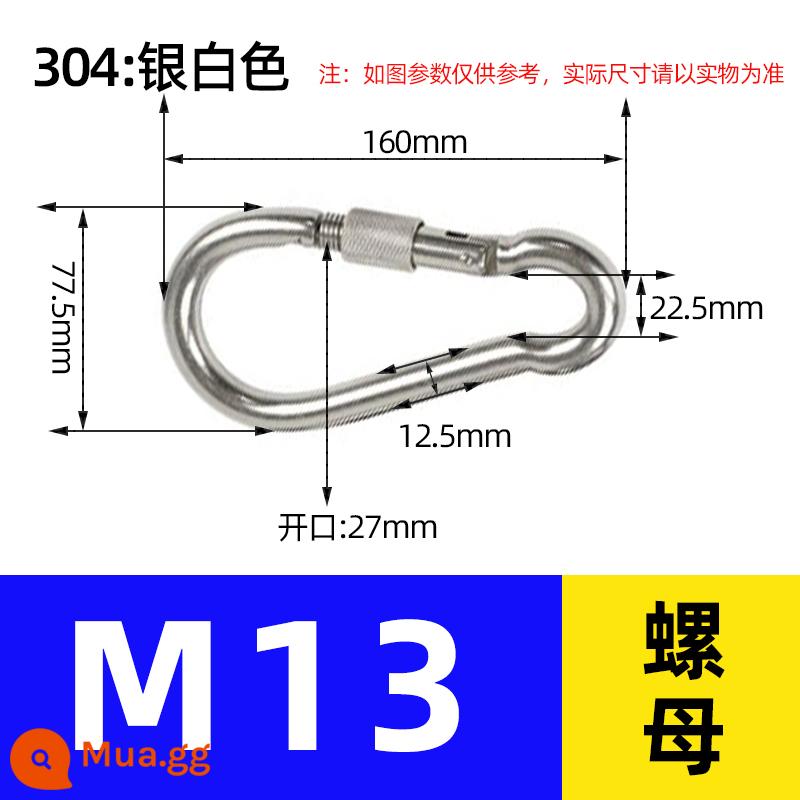 Carabiner thép không gỉ 304 khóa treo nhanh chóng mở vòng khóa bảo hiểm an toàn khóa kết nối khóa bầu khóa xích chó khóa - Con Công Xanh [với mẹ]304 M13