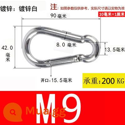 Carabiner thép không gỉ 304 khóa treo nhanh chóng mở vòng khóa bảo hiểm an toàn khóa kết nối khóa bầu khóa xích chó khóa - Mạ kẽm M9*90