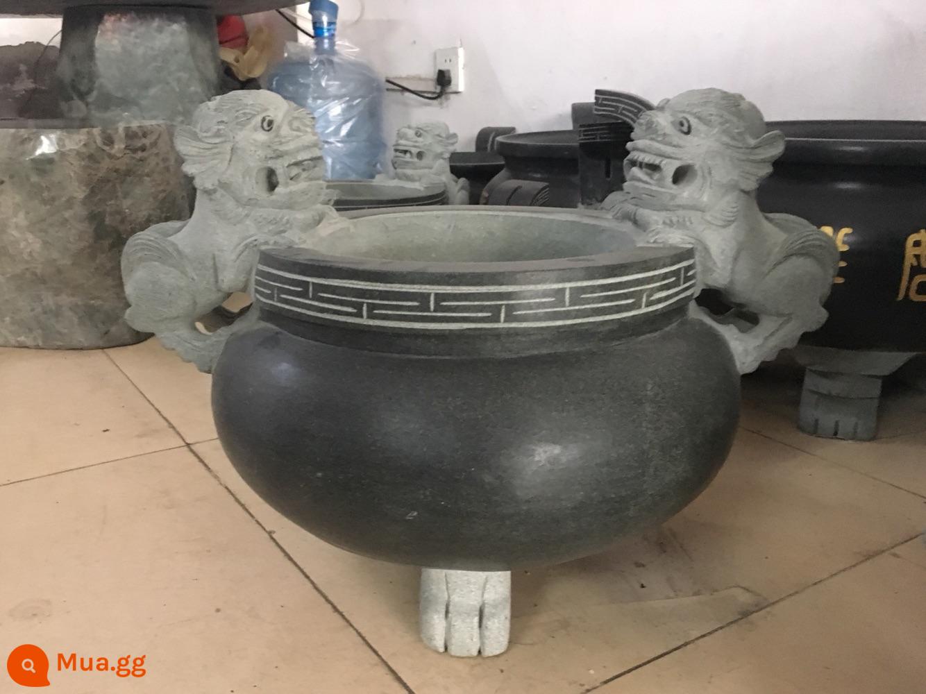 50cm đá xanh chạm khắc rồng đá chạm khắc lư hương ba chân đền thờ lư hương đốt hương ba chân chạm khắc đá Hui'an hội trường tổ tiên lư hương lớn - Đồng hồ để bàn phương Đông đường kính bụng 30cm