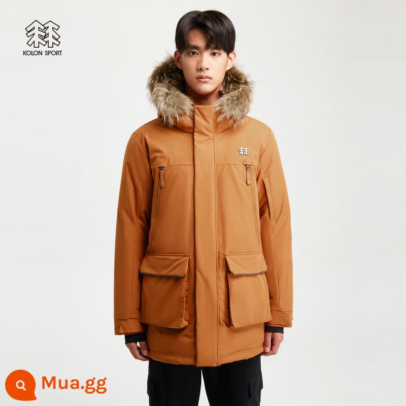 KOLON SPORT Kolon Down Jacket Nữ ngoài trời chống gió và chống nước Áo khoác xuống ấm áp Áo khoác có trọng lượng trung bình - Màu vàng hổ phách AR-Nam