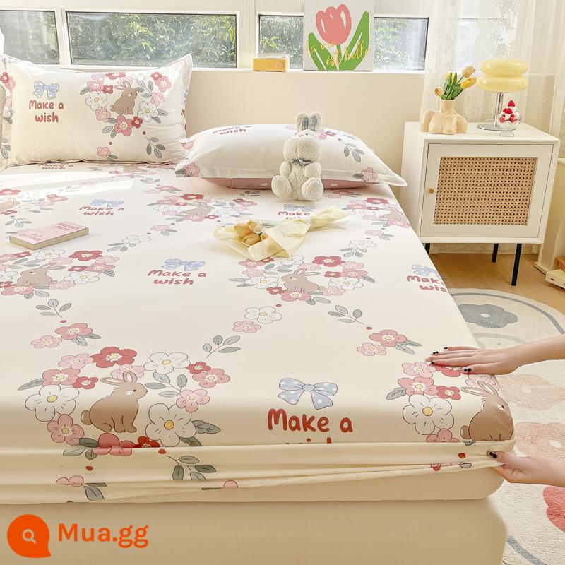 2023 cotton mới được trang bị ga trải giường một mảnh chống trượt 100 bộ ga trải giường bằng cotton nguyên chất cho trẻ em bao gồm tấm bảo vệ - Hương thơm vườn ngôn ngữ thỏ