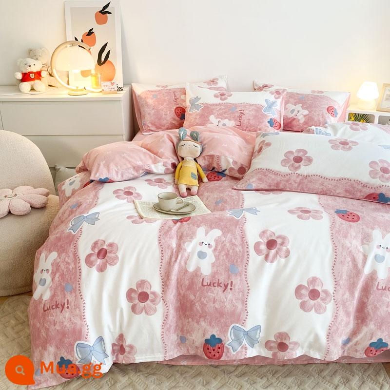 Vỏ chăn bông nguyên chất một mảnh dày đơn và đôi 100 cotton hoa chăn trẻ em 150x200 chăn đơn ký túc xá sinh viên - Tranh sơn dầu chú thỏ HM