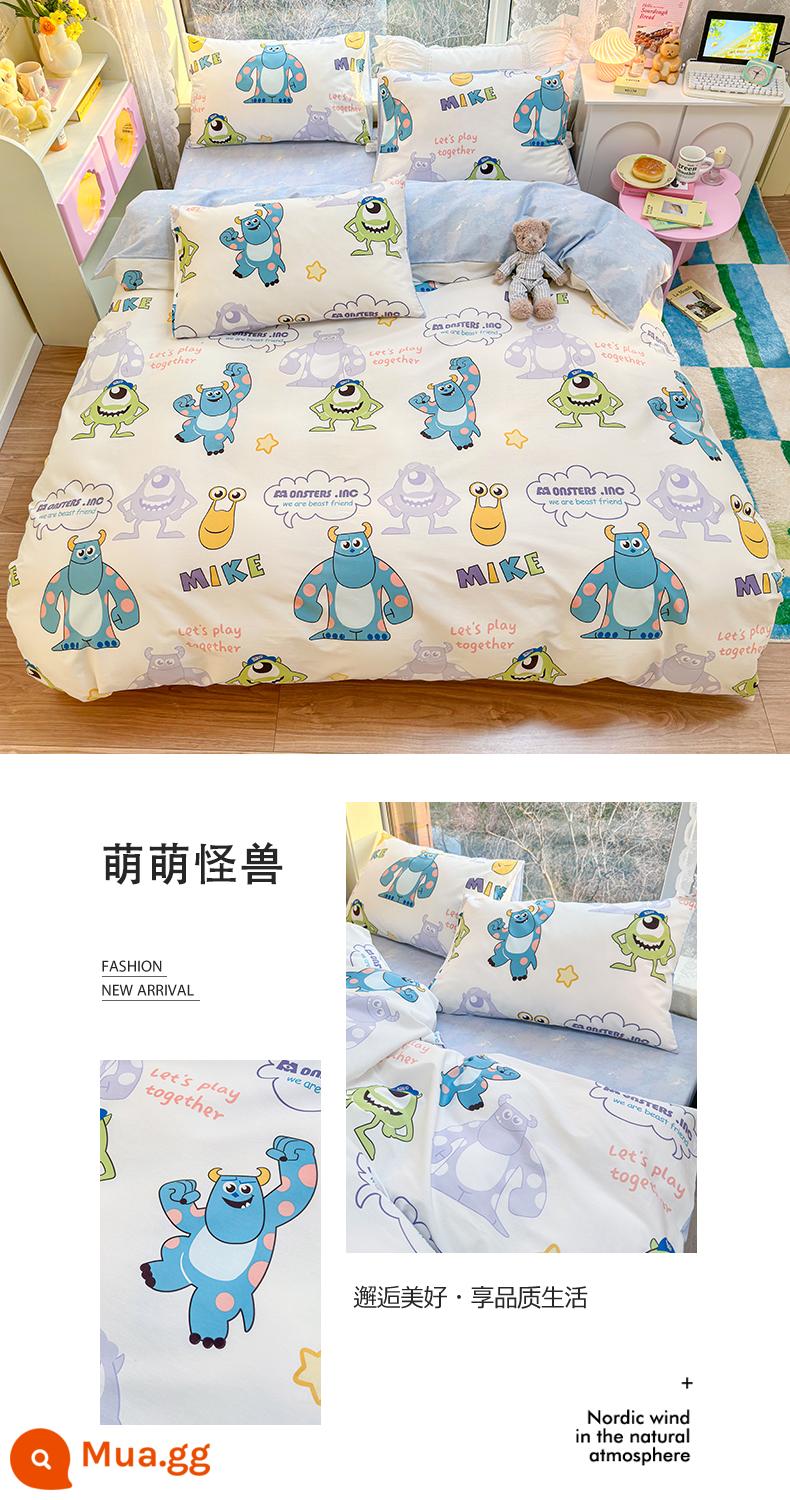 Disney Cotton 100 Cotton Vỏ Chăn Đĩa Đơn 150X200 Ký Túc Xá Sinh Viên Vỏ Chăn Ga Gối 4 Món - Quái vật dễ thương丨Sản phẩm chính hãng của Disney