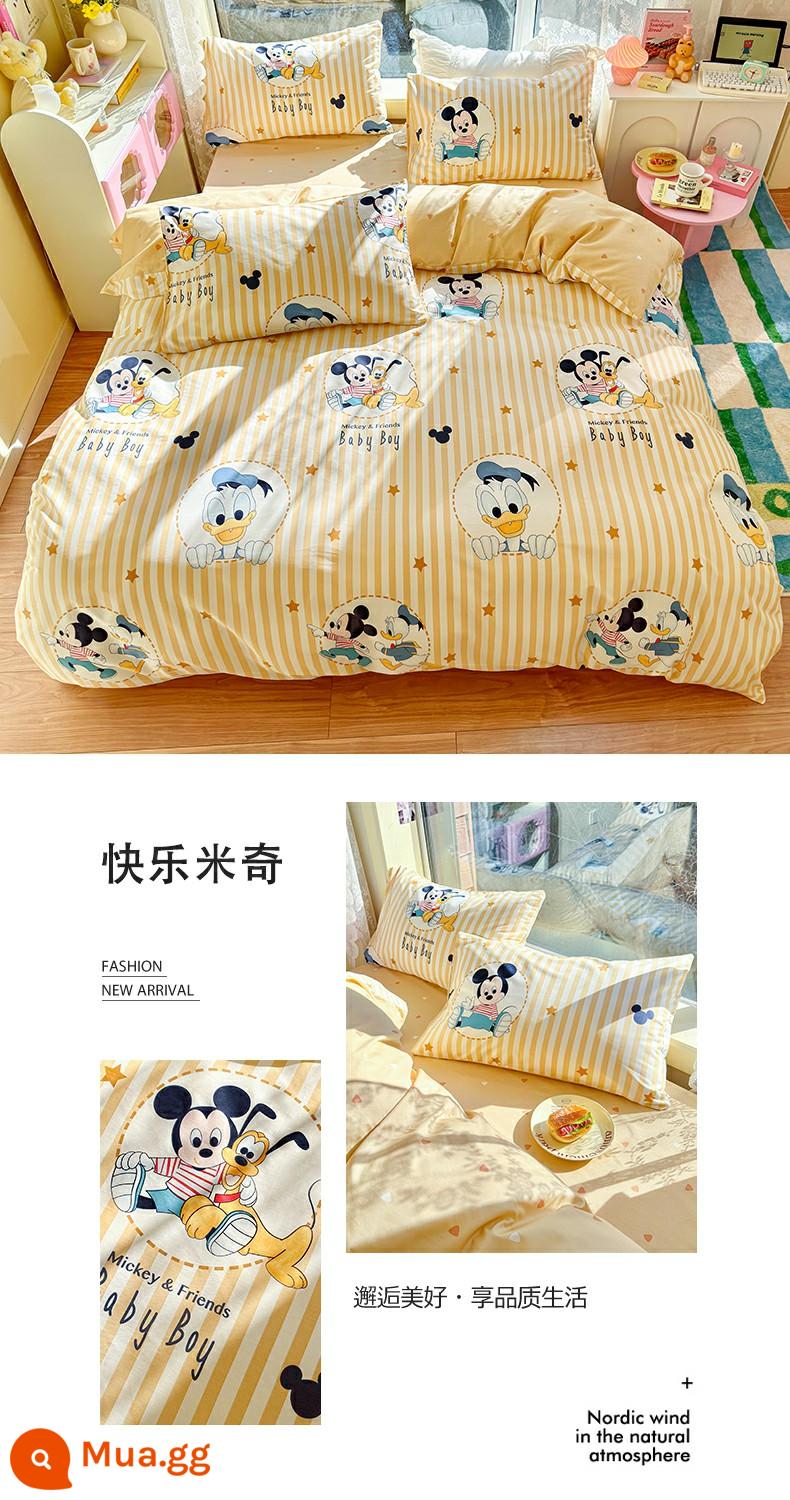 Disney Cotton 100 Cotton Vỏ Chăn Đĩa Đơn 150X200 Ký Túc Xá Sinh Viên Vỏ Chăn Ga Gối 4 Món - Happy Mickey hoặc Disney Authentic