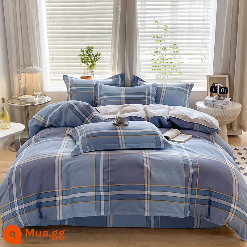 Đơn Giản Nguyên Chất 100 Cotton 4 Bộ Chăn Ga Gối Phong Cách Bắc Âu Đơn Ký Túc Xá Ga Giường Cotton Vỏ Chăn 3 Nam 4 - Kona