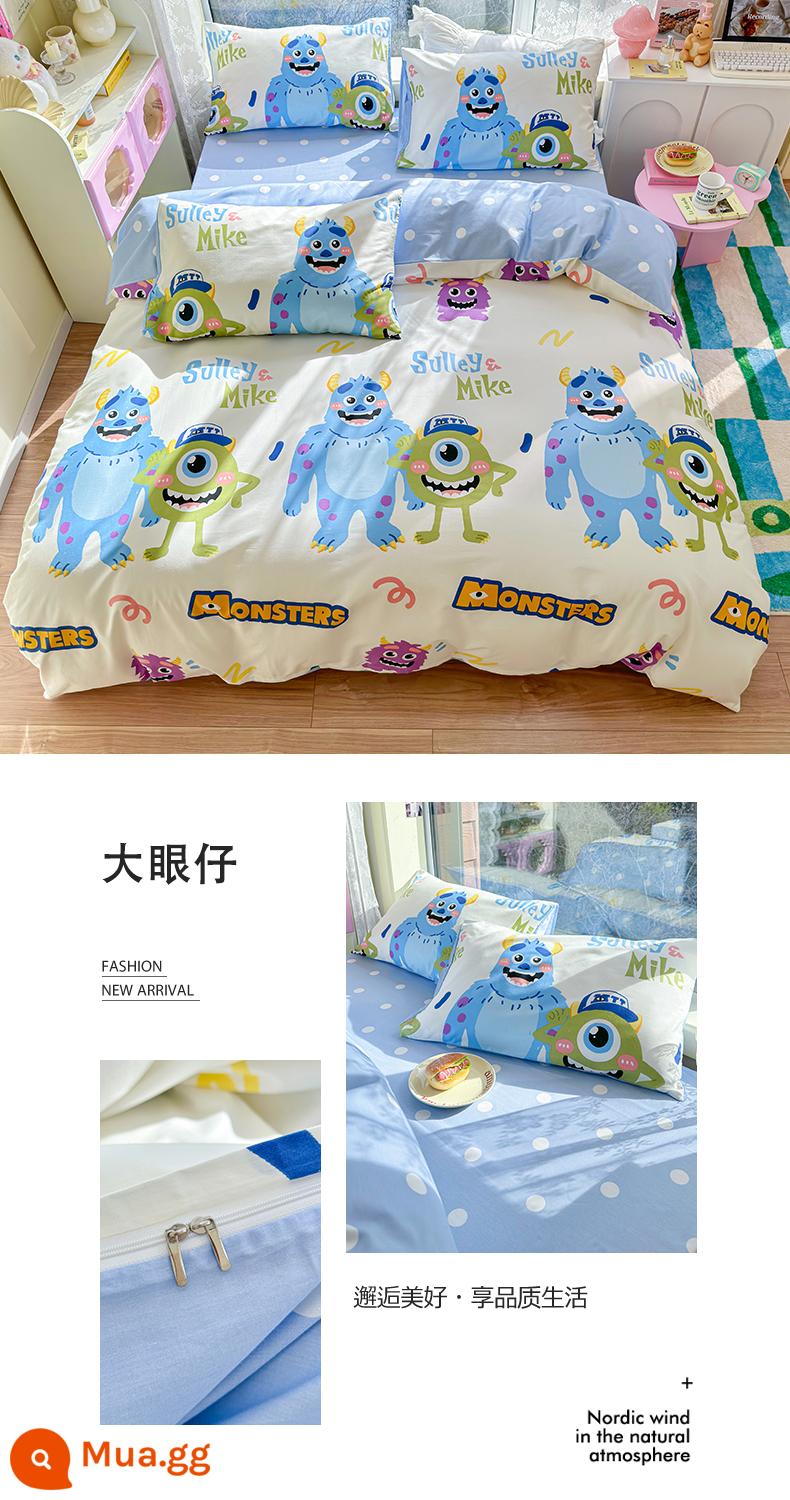 Disney Cotton 100 Cotton Vỏ Chăn Đĩa Đơn 150X200 Ký Túc Xá Sinh Viên Vỏ Chăn Ga Gối 4 Món - Đôi Mắt To | Disney Chính Hãng