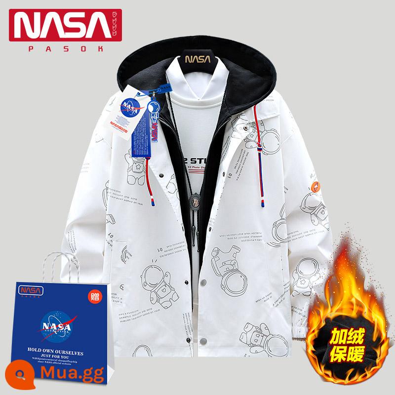 NASA giản dị áo khoác nỉ nam thiếu niên đẹp trai giả hai mảnh xu hướng sinh viên áo khoác nam mùa thu đông - NA040 trắng (01522557) cộng nhung