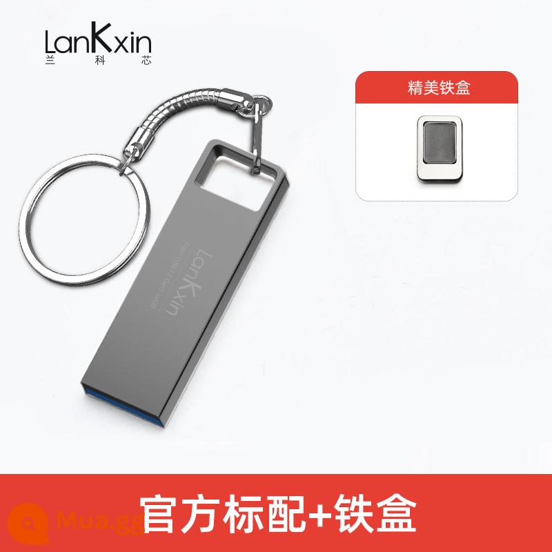 Lanke Core chính thức đĩa U dung lượng lớn 64g tốc độ cao 128g máy tính USB3.2 chính hãng 32g tùy chỉnh ổ USB bút kim loại - Đen [tiêu chuẩn + hộp sắt]