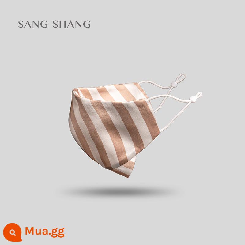 Mặt nạ chống nắng 100% lụa Sangshang mặt nạ ba chiều chống bụi chống tia cực tím thoáng khí có giá trị cao cho phụ nữ để thay đổi hình dạng khuôn mặt - Sọc cà phê (3D ba chiều có giá trị cao, sửa đổi đường viền)