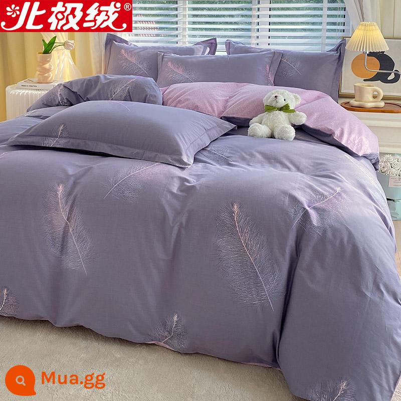 Nhung Bắc Cực Giường Bốn Bộ Cotton Nguyên Chất 100 Tờ Vỏ Chăn 3 Trang Bị Tấm Đơn Giản Chăn Ga Gối Mùa Đông 4 - Mây nhạt màu xám lông