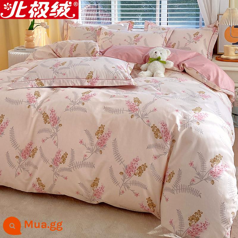 Nhung Bắc Cực Giường Bốn Bộ Cotton Nguyên Chất 100 Tờ Vỏ Chăn 3 Trang Bị Tấm Đơn Giản Chăn Ga Gối Mùa Đông 4 - Một hồ nước suối - màu hồng